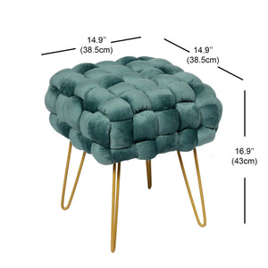 Jessar - Pouf/Repose-Pied en Velour avec Base en Métal, 14.9" x 14.9" x 16.9", Vert - Simple Boutique