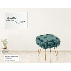 Jessar - Pouf/Repose-Pied en Velour avec Base en Métal, 14.9" x 14.9" x 16.9", Vert - Simple Boutique