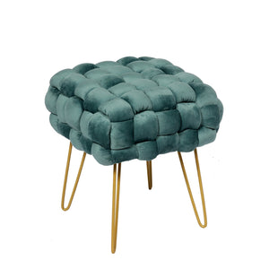 Jessar - Pouf/Repose-Pied en Velour avec Base en Métal, 14.9" x 14.9" x 16.9", Vert - Simple Boutique