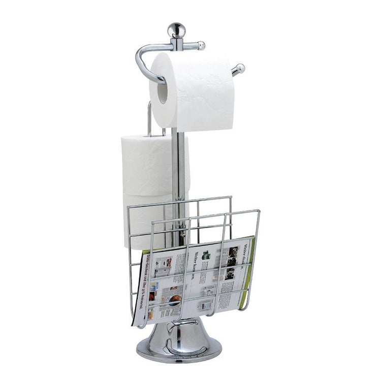 Jessar - Support pour Papier Hygiénique sur Pied Avec Rangement pour Magazine, Argenté - Simple Boutique