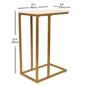 Jessar - Table d'appoint Rectangle, 15.7"x9.8"x23.6", De la Collection Elton, Doré et Blanc - Simple Boutique