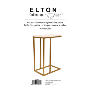 Jessar - Table d'appoint Rectangle, 15.7"x9.8"x23.6", De la Collection Elton, Doré et Blanc - Simple Boutique