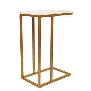 Jessar - Table d'appoint Rectangle, 15.7"x9.8"x23.6", De la Collection Elton, Doré et Blanc - Simple Boutique