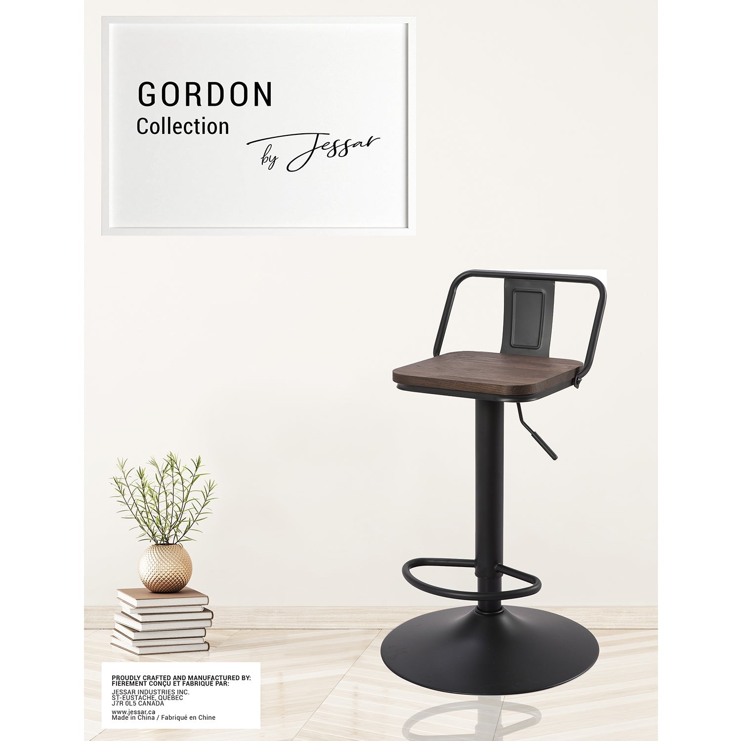 Jessar - Tabourets Tournants à Hauteur Réglable, De la Collection Gordon, Ensemble de 2, Noir - Simple Boutique