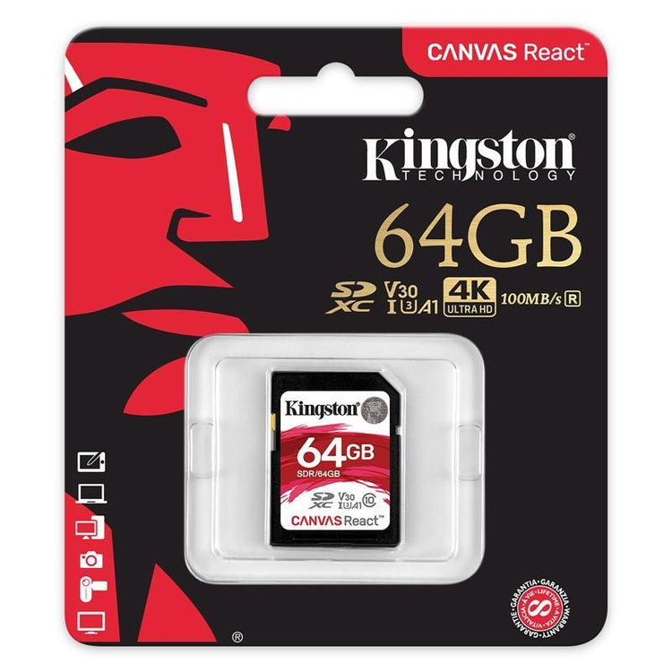 Kingston Canvas React Carte SDXC Class 10 USH-1 100R/80W 64 GB - Simple Boutique