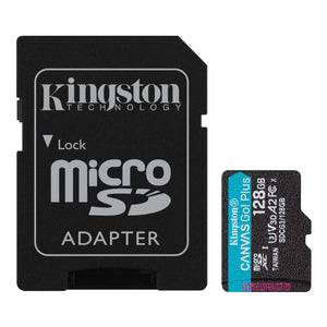 Kingston - Carte Mémoire MicroSD Plus Canvas Go avec Adapteur SD, Capactié de 128GB, Classe 10, UHS-I, U3, V30, A2 - Simple Boutique