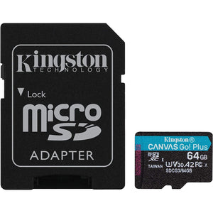 Kingston - Carte Mémoire MicroSD Plus Canvas Go avec Adapteur SD, Capactié de 64GB, Classe 10, UHS-I, U3, V30, A2 - Simple Boutique