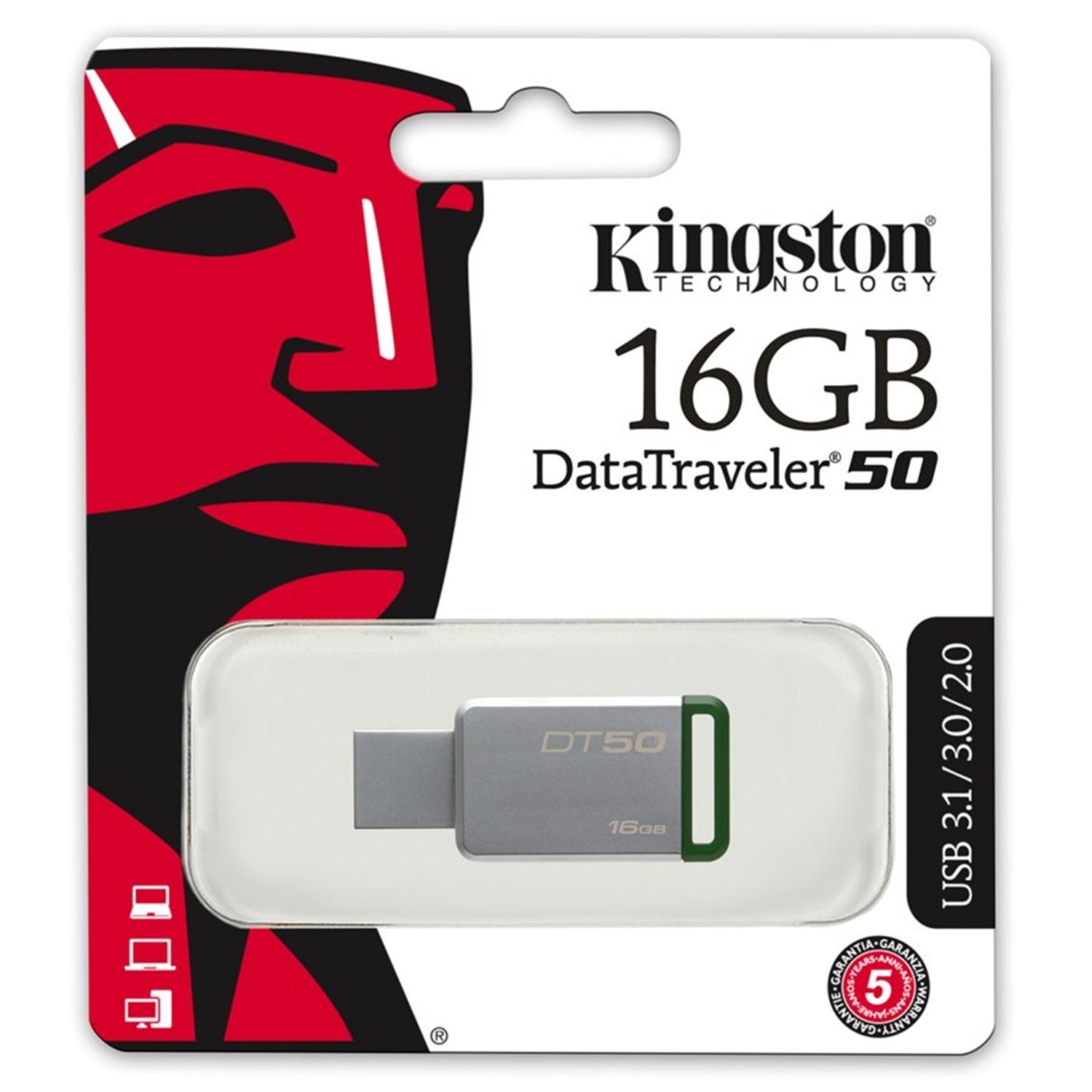 Kingston - Clé USB 3.0 Data Traveler 50, Capacité de 16GB, Boitier Métallique, Vert - Simple Boutique