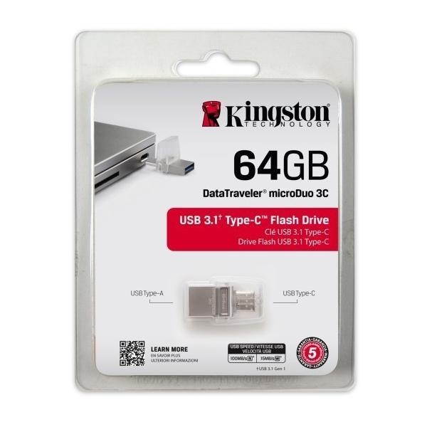 Kingston Clé USB Data Traveler 64GB MicroDuo 3C, USB 3.0/3.1 + Type-C (USB-C) - Simple Boutique