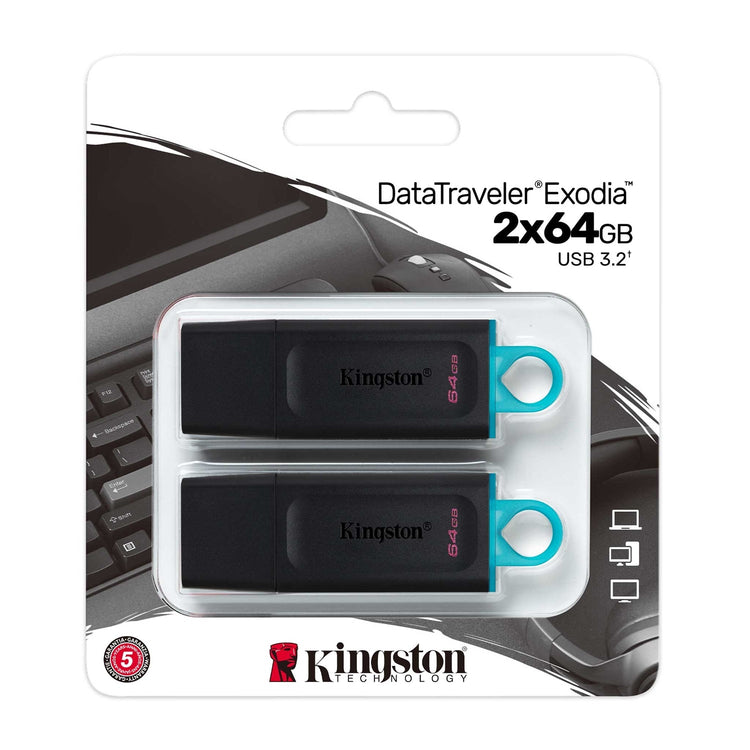 Kingston - Clé USB DataTraveler Exodia, USB 3.2 GEN 1, Capacité de 64GB, Paquet de 2 - Simple Boutique