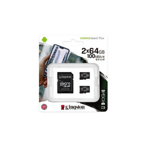 Kingston - Ensemble de 2 Cartes Micro SDXC Canvas Select Plus, 100R, A1, C10, 64GB avec 1 Adaptateur - Simple Boutique