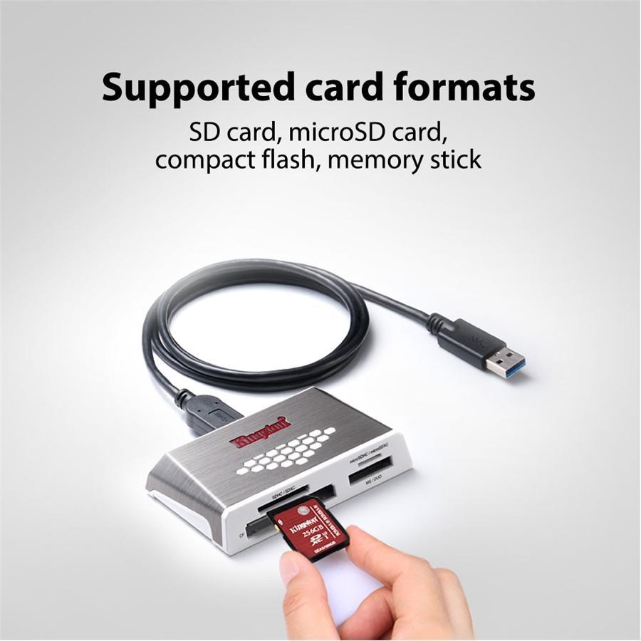 Kingston FCR-HS4 Lecteur de Média Multi-Fonction pour Carte Flash, Vitesse UHS-I et UHS-II, USB 3.0, Argenté - Simple Boutique