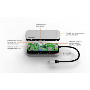 Kingston Nucleum C-HUBC1-SR-EN Concentrateur USB Type-C 7 en 1, USB-C, USB-A 3.0, HDMI 4K, SD, Micro SD, Argent - Simple Boutique