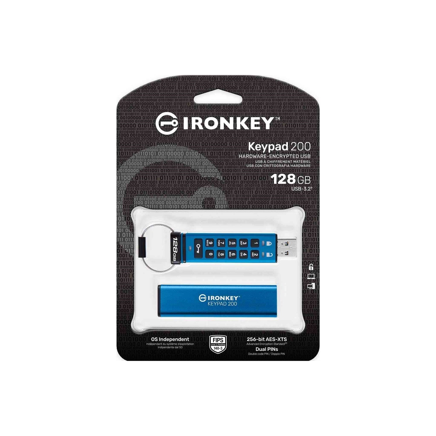 Kingston Technology - Clé USB Crypté IronKey Keypad 200, USB 3.2 GEN 1, Capacité de 128GB - Simple Boutique