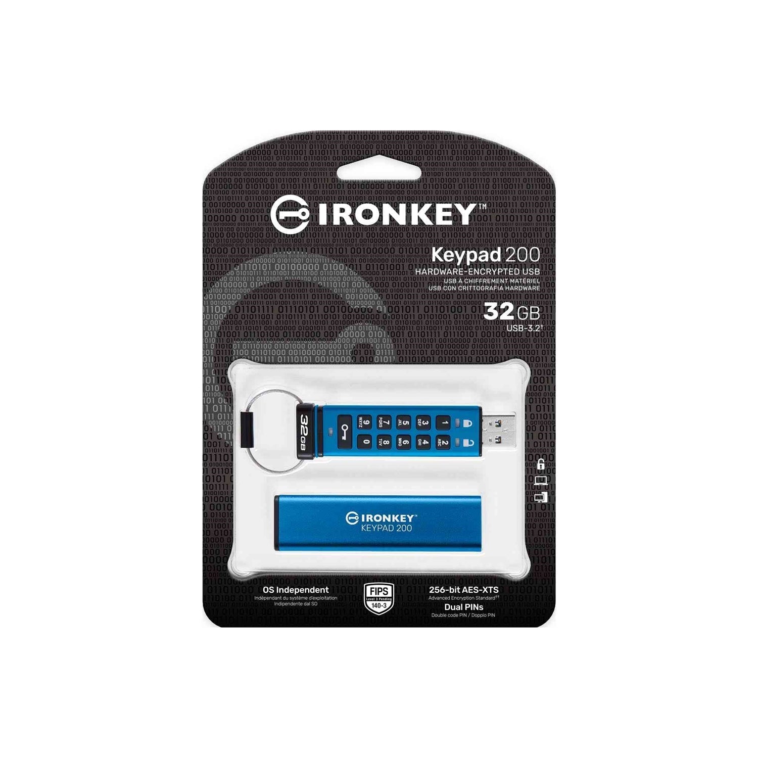 Kingston Technology - Clé USB Crypté IronKey Keypad 200, USB 3.2 GEN 1, Capacité de 32GB - Simple Boutique