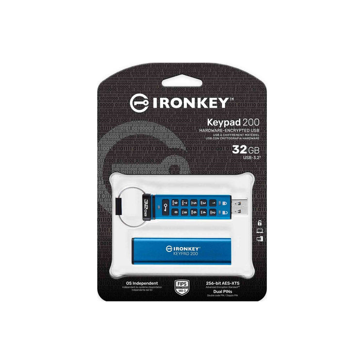 Kingston Technology - Clé USB Crypté IronKey Keypad 200, USB 3.2 GEN 1, Capacité de 32GB - Simple Boutique
