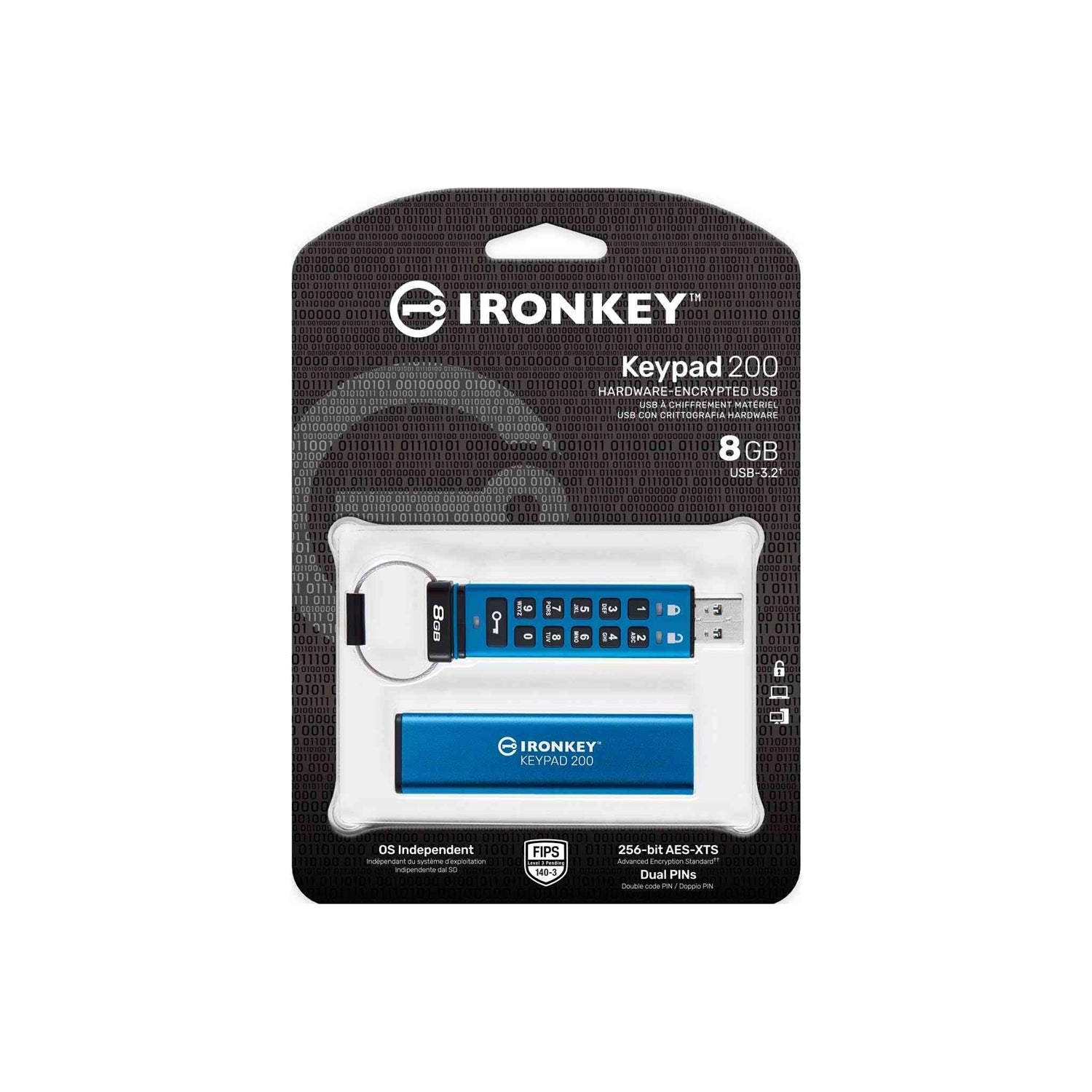Kingston Technology - Clé USB Crypté IronKey Keypad 200, USB 3.2 GEN 1, Capacité de 8GB - Simple Boutique