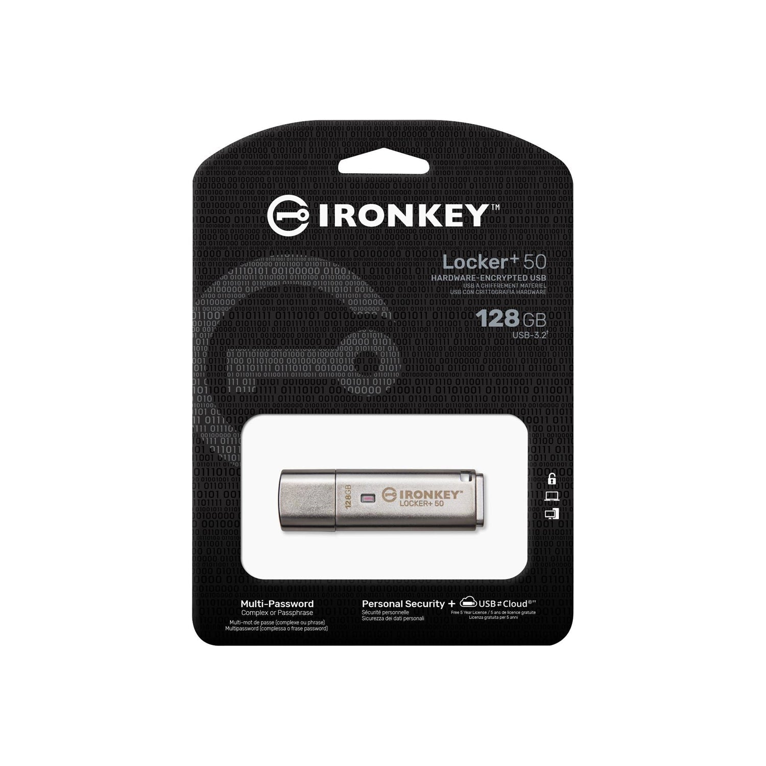 Kingston Technology - Clé USB Crypté IronKey Locker+ 50, USB 3.2 GEN 1, Capacité de 128GB, Sauvegarde Cloud Automatique - Simple Boutique