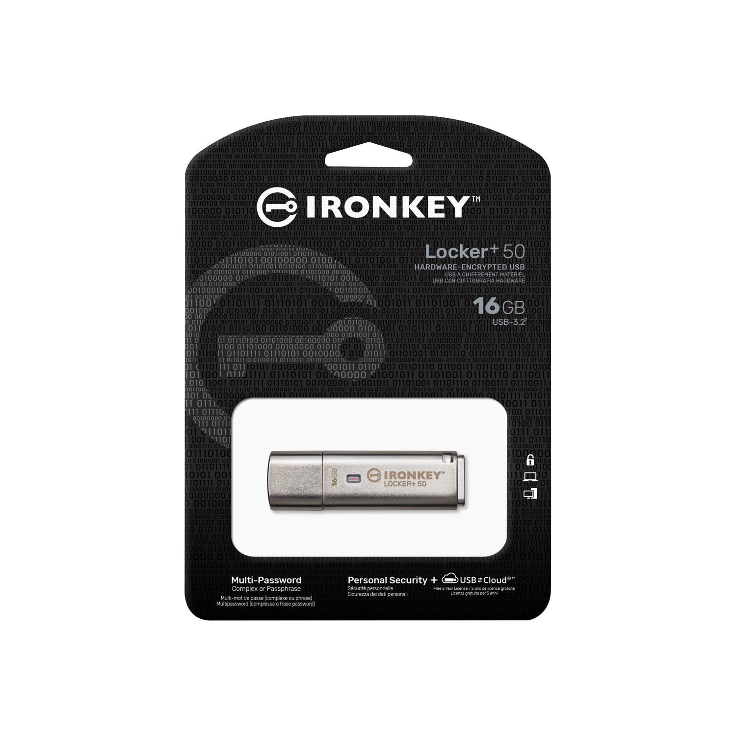 Kingston Technology - Clé USB Crypté IronKey Locker+ 50, USB 3.2 GEN 1, Capacité de 16GB, Sauvegarde Cloud Automatique - Simple Boutique