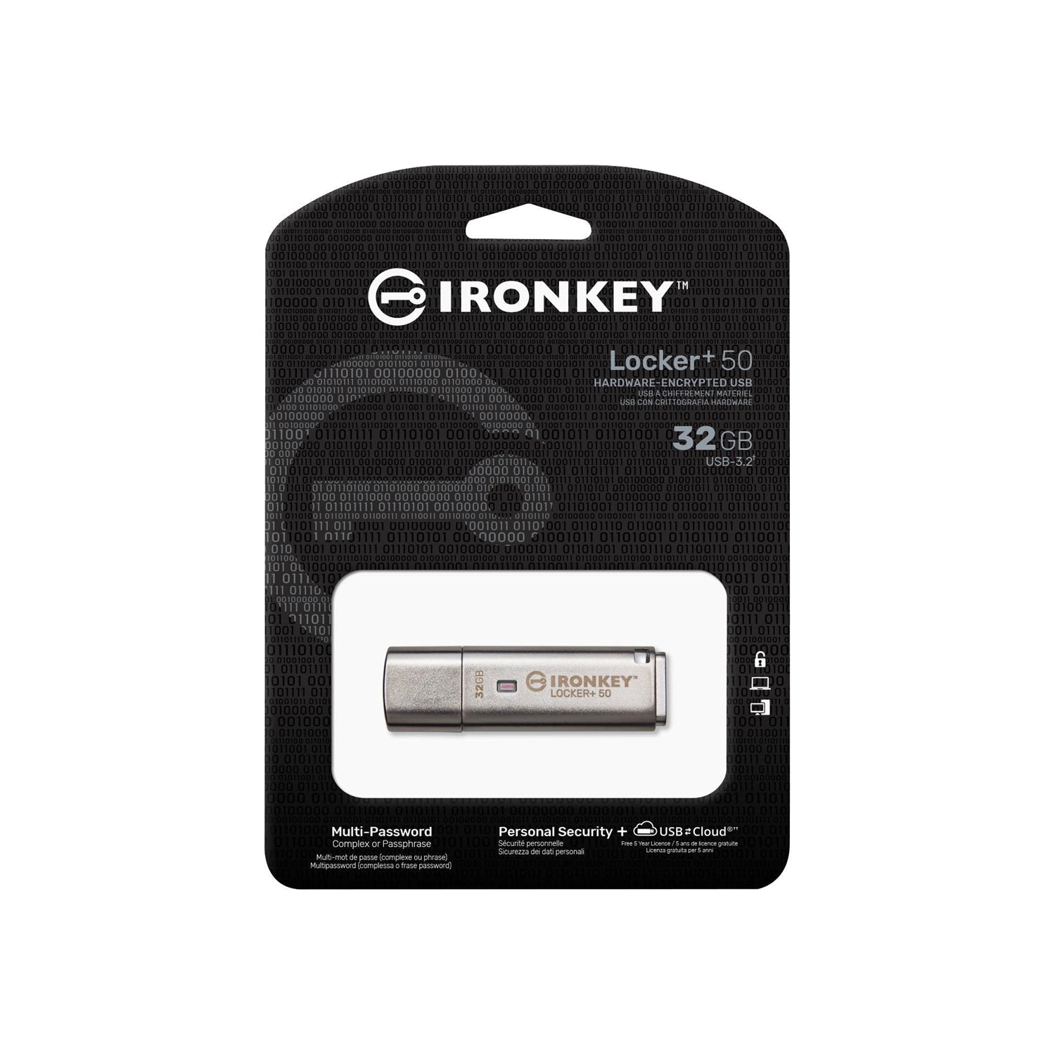 Kingston Technology - Clé USB Crypté IronKey Locker+ 50, USB 3.2 GEN 1, Capacité de 32GB, Sauvegarde Cloud Automatique - Simple Boutique