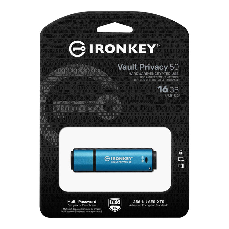 Kingston Technology - Clé USB Crypté IronKey Vault Privacy 50, USB 3.2 GEN 1, Capacité de 16GB - Simple Boutique