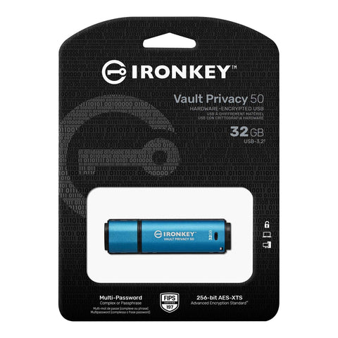 Kingston Technology - Clé USB Crypté IronKey Vault Privacy 50, USB 3.2 GEN 1, Capacité de 32GB
