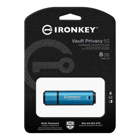 Kingston Technology - Clé USB Crypté IronKey Vault Privacy 50, USB 3.2 GEN 1, Capacité de 8GB
