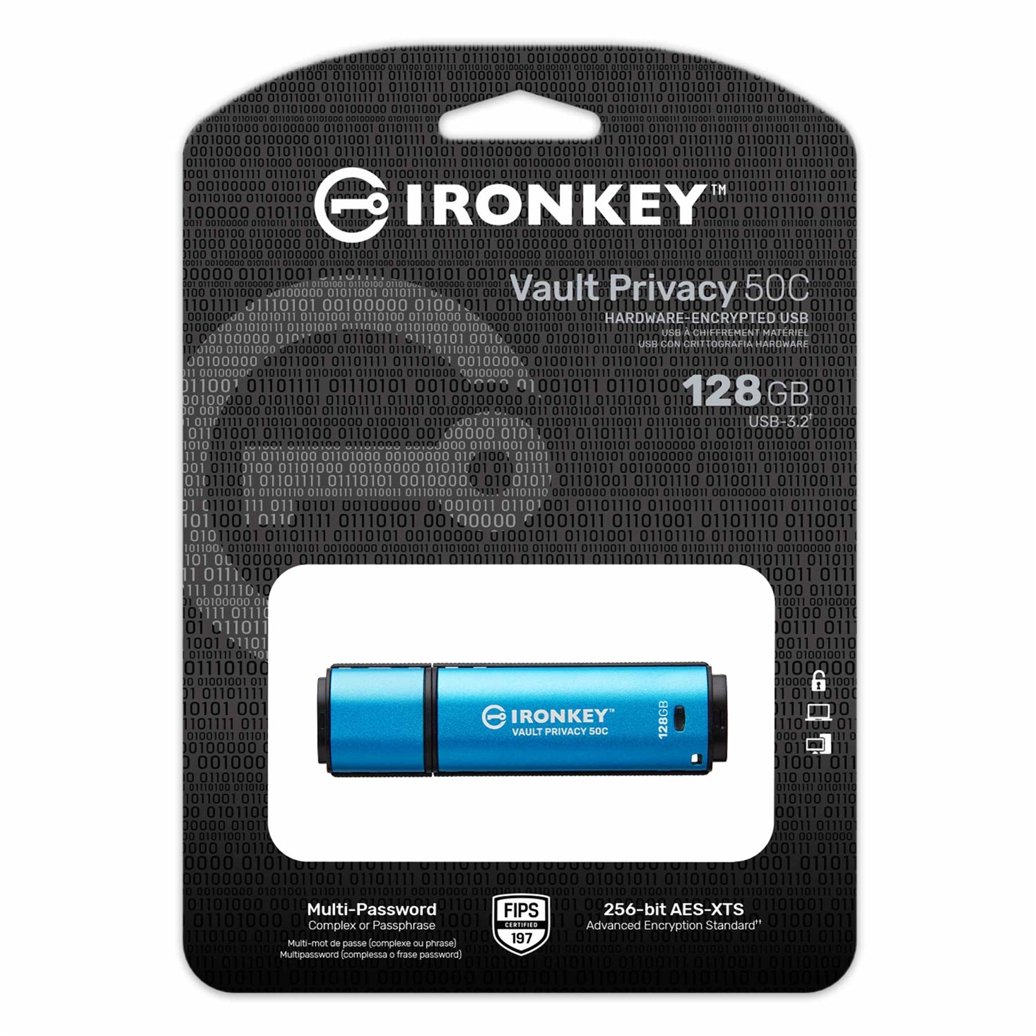 Kingston Technology - Clé USB Type-C Crypté IronKey Vault Privacy 50C, USB 3.2 GEN 1, Capacité de 128GB - Simple Boutique