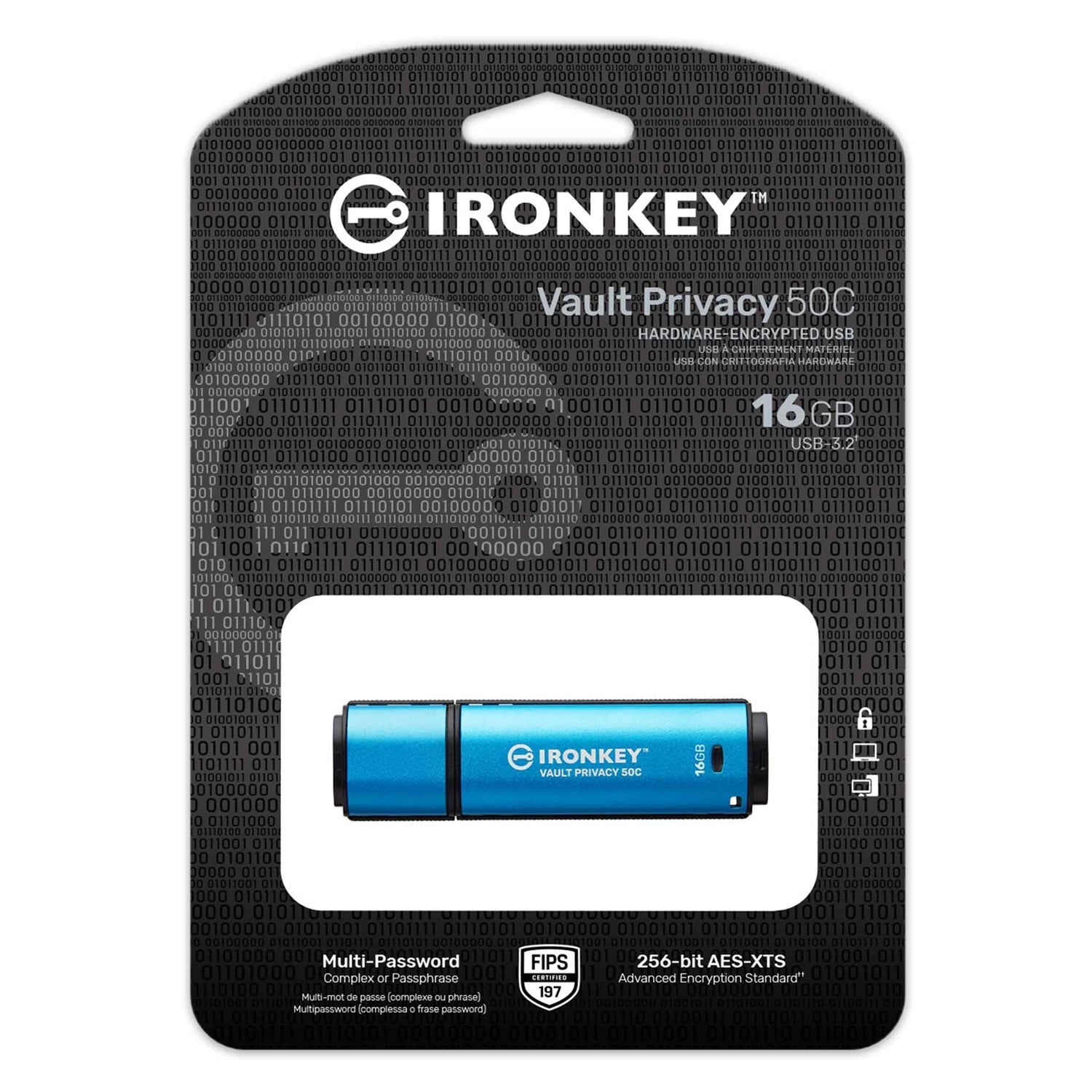 Kingston Technology - Clé USB Type-C Crypté IronKey Vault Privacy 50C, USB 3.2 GEN 1, Capacité de 16GB - Simple Boutique