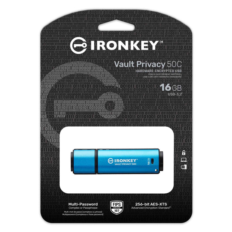 Kingston Technology - Clé USB Type-C Crypté IronKey Vault Privacy 50C, USB 3.2 GEN 1, Capacité de 16GB - Simple Boutique