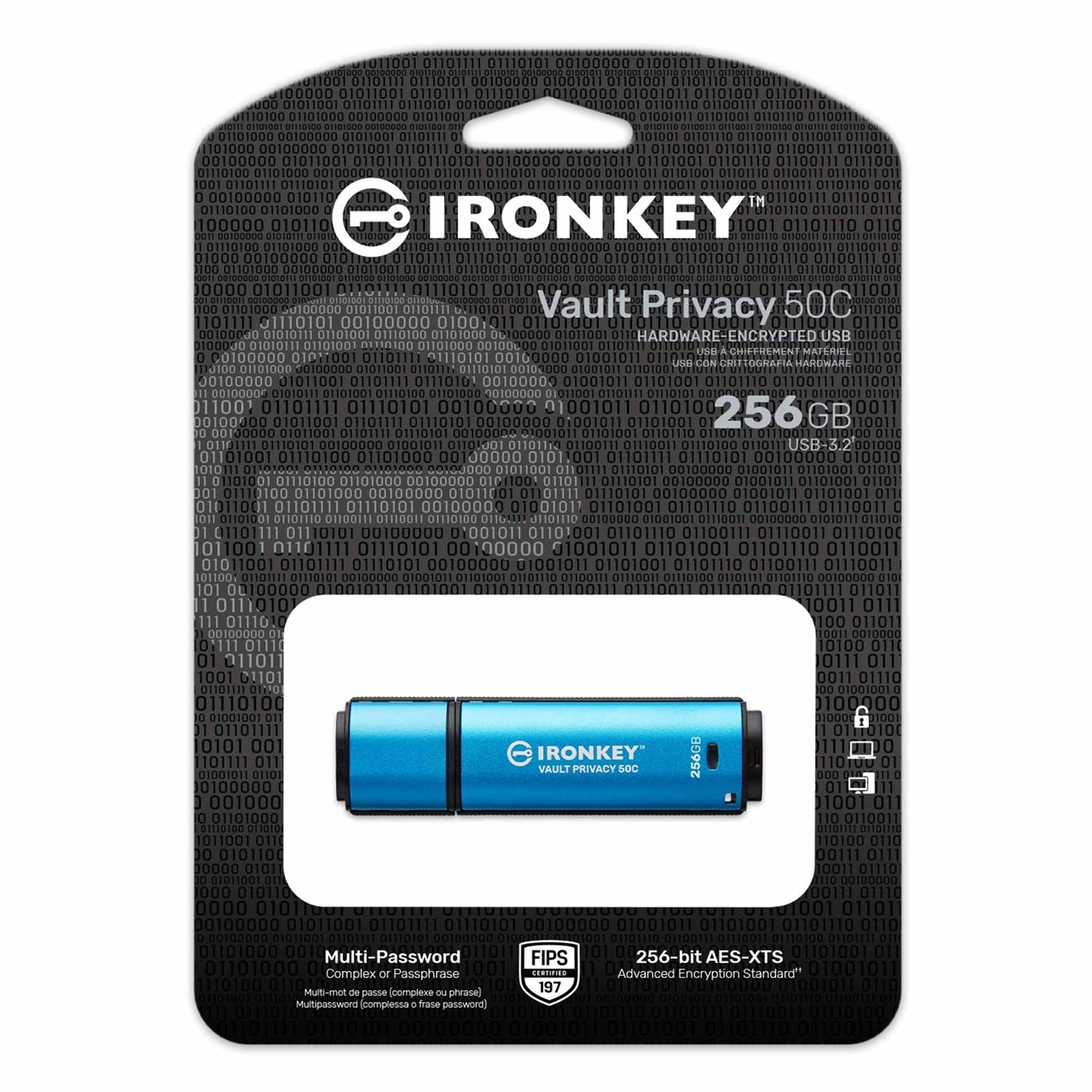 Kingston Technology - Clé USB Type-C Crypté IronKey Vault Privacy 50C, USB 3.2 GEN 1, Capacité de 256GB - Simple Boutique