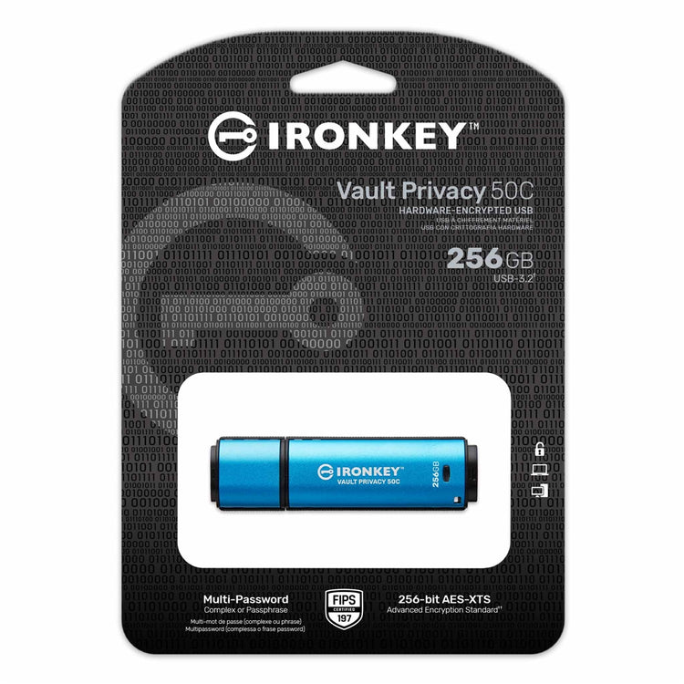 Kingston Technology - Clé USB Type-C Crypté IronKey Vault Privacy 50C, USB 3.2 GEN 1, Capacité de 256GB - Simple Boutique