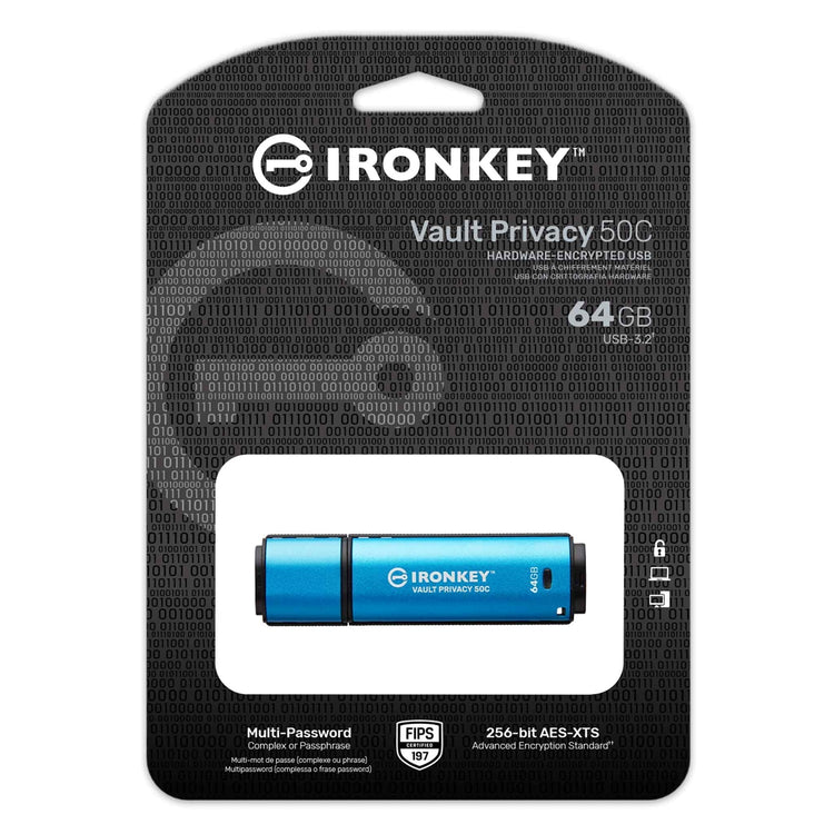 Kingston Technology - Clé USB Type-C Crypté IronKey Vault Privacy 50C, USB 3.2 GEN 1, Capacité de 64GB - Simple Boutique