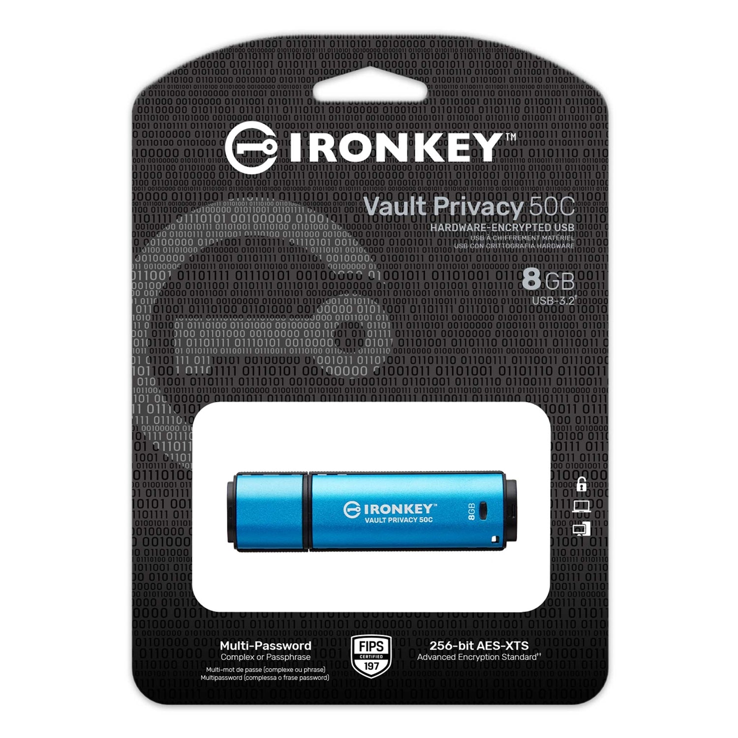 Kingston Technology - Clé USB Type-C Crypté IronKey Vault Privacy 50C, USB 3.2 GEN 1, Capacité de 8GB - Simple Boutique