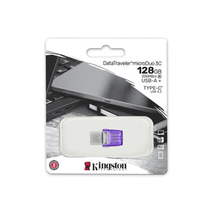 Kingston Technology - Clé USB à Double Interface USB-C et USB-A DataTraveler MicroDuo 3C, USB 3.2 GEN 1, Capacité de 128GB - Simple Boutique