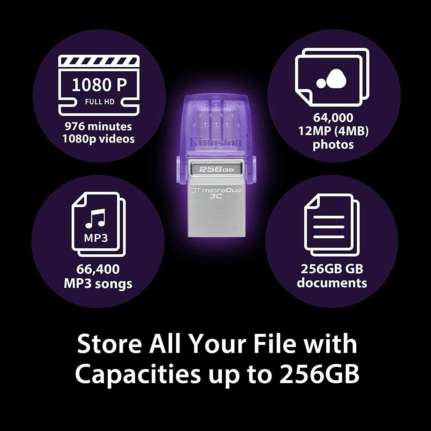 Kingston Technology - Clé USB à Double Interface USB-C et USB-A DataTraveler MicroDuo 3C, USB 3.2 GEN 1, Capacité de 128GB - Simple Boutique