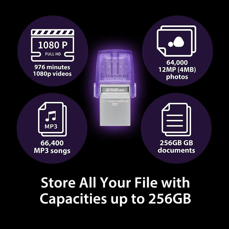 Kingston Technology - Clé USB à Double Interface USB-C et USB-A DataTraveler MicroDuo 3C, USB 3.2 GEN 1, Capacité de 128GB - Simple Boutique