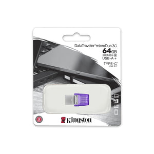 Kingston Technology - Clé USB à Double Interface USB-C et USB-A DataTraveler MicroDuo 3C, USB 3.2 GEN 1, Capacité de 64GB - Simple Boutique