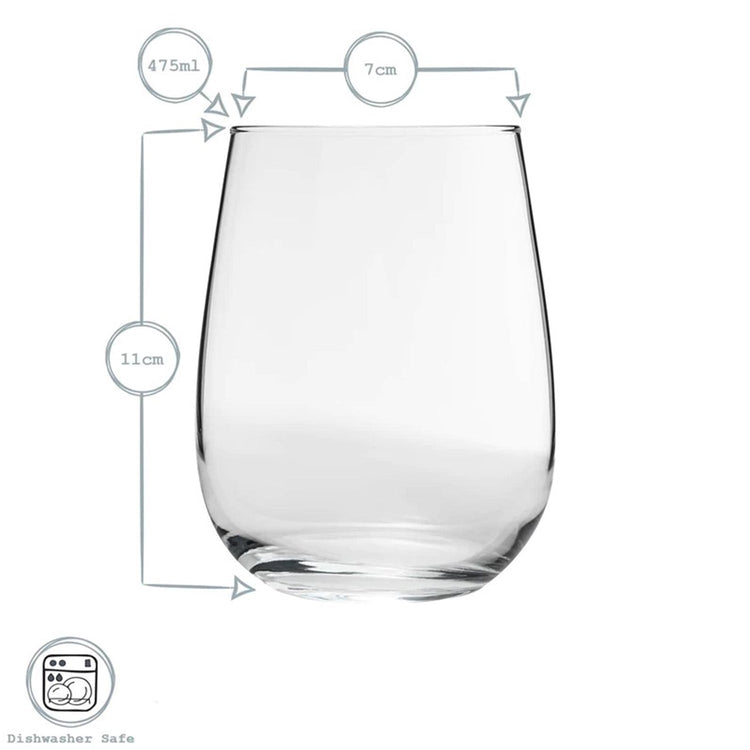 LAV - Ensemble de 6 Verres à Vin Sans Pied Gaia, Capacité de 475mL, Vont au Lave-Vaisselle - Simple Boutique