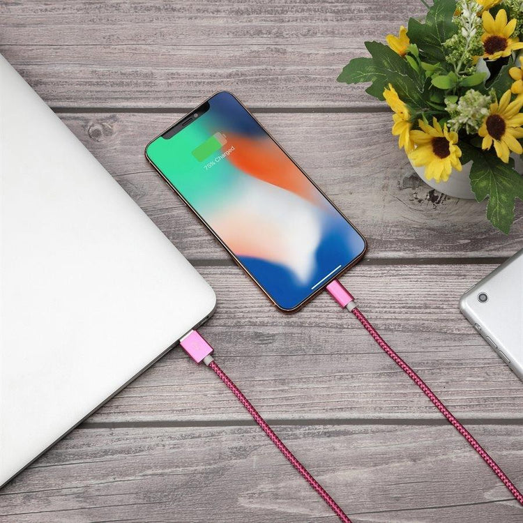 LAX - Câble Lightning de 10 Pieds, Tressé et Durable, Magenta - Simple Boutique