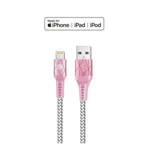 LAX - Câble Lightning de 4 Pieds, Tressé et Durable, Rose et Argent - Simple Boutique