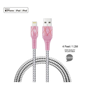 LAX - Câble Lightning de 4 Pieds, Tressé et Durable, Rose et Argent - Simple Boutique