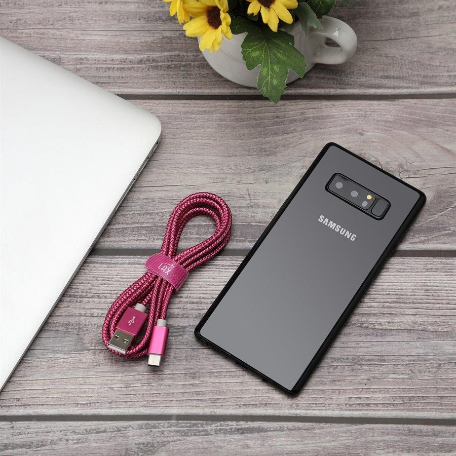 LAX - Câble USB Type-C à USB-A de 6 Pieds, Tressé et Durable, Magenta - Simple Boutique