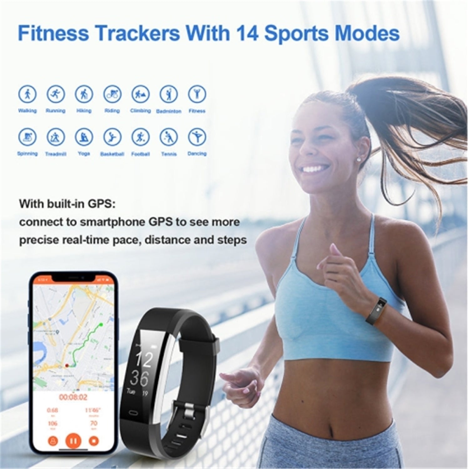 LetsCom - Tracker de Santé et de Fitness/ Montre Intélligente, Bluetooth 5.0, Noir - Simple Boutique