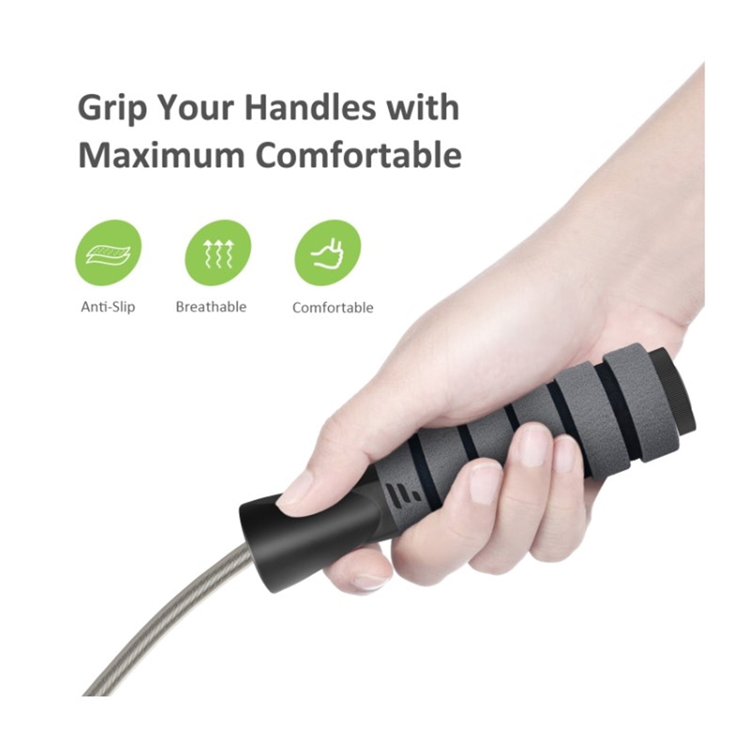 LetsFit - Corde à Sauter avec Poignées en Mousse, Longeur Ajustable, Gris - Simple Boutique