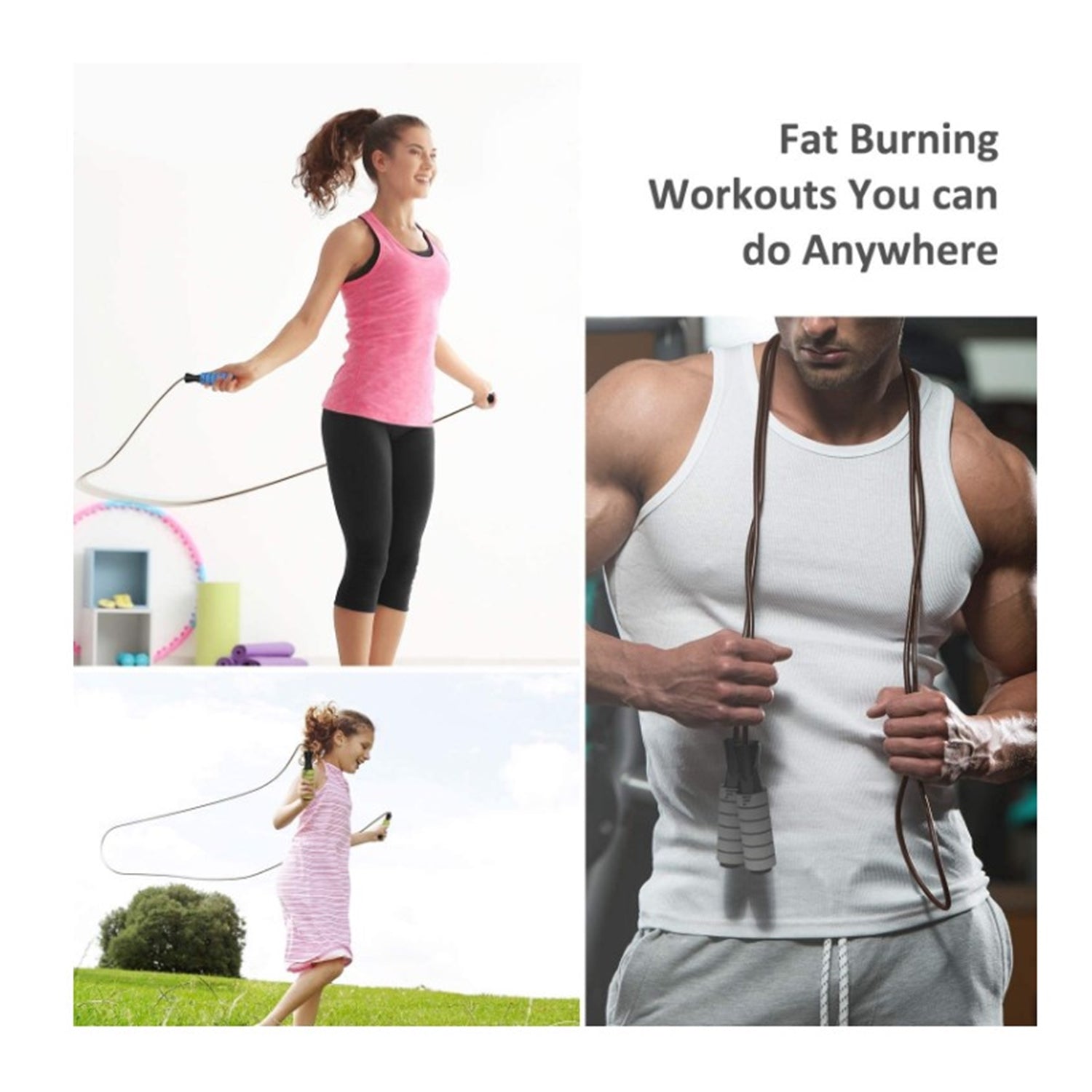 LetsFit - Corde à Sauter avec Poignées en Mousse, Longeur Ajustable, Gris - Simple Boutique