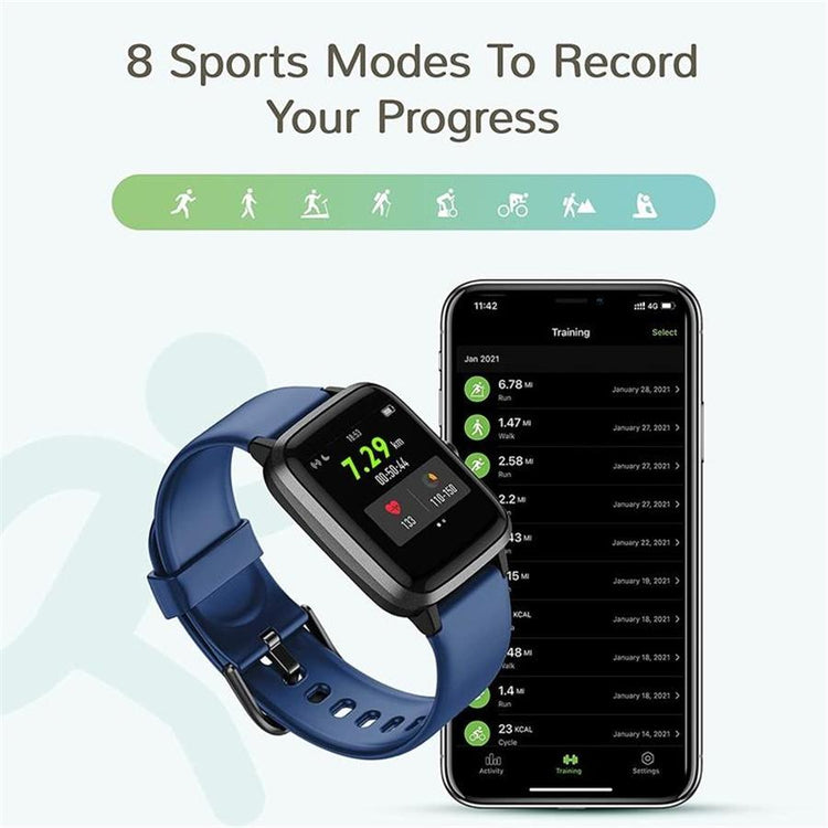 LetsFit - Montre Intelligente, Écran Tactile de 1.3'' avec Moniteur de Fréquence Cardique, Bleu - Simple Boutique