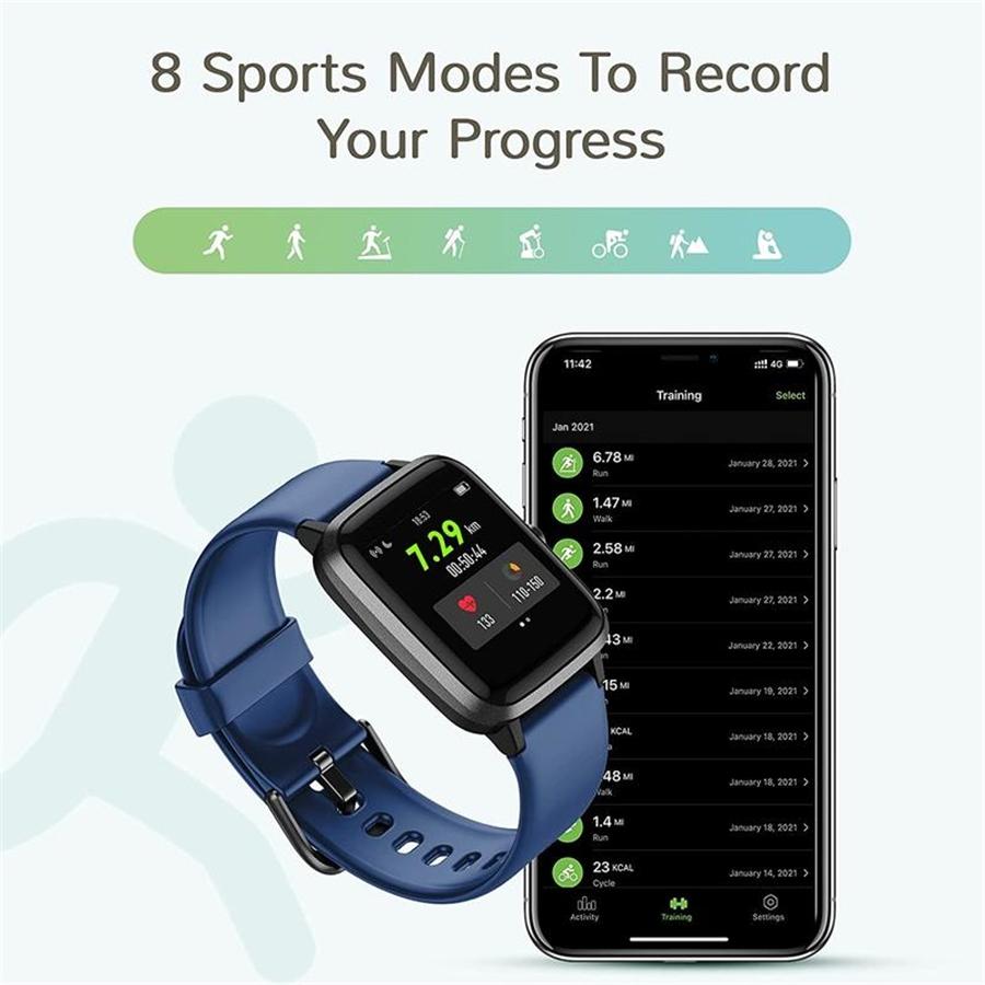 LetsFit - Montre Intelligente, Écran Tactile de 1.3'' avec Moniteur de Fréquence Cardique, Bleu - Simple Boutique