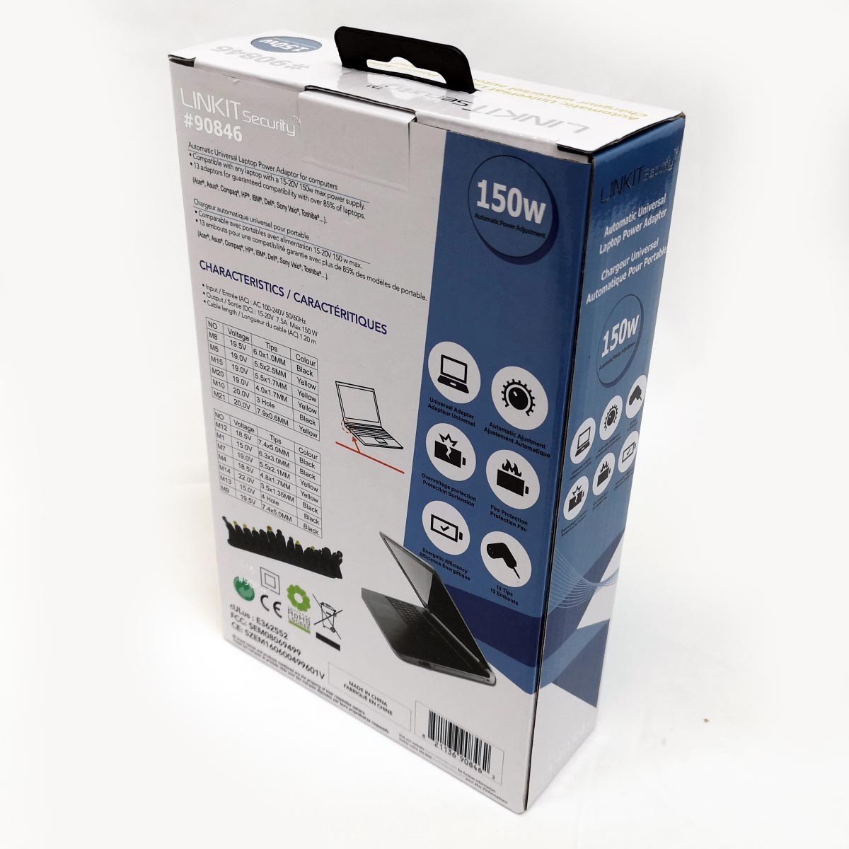 Linkit Security Chargeur Universel Portable Automatique 100-240V 15-20VDC 13 Embouts Culus 150W - Simple Boutique