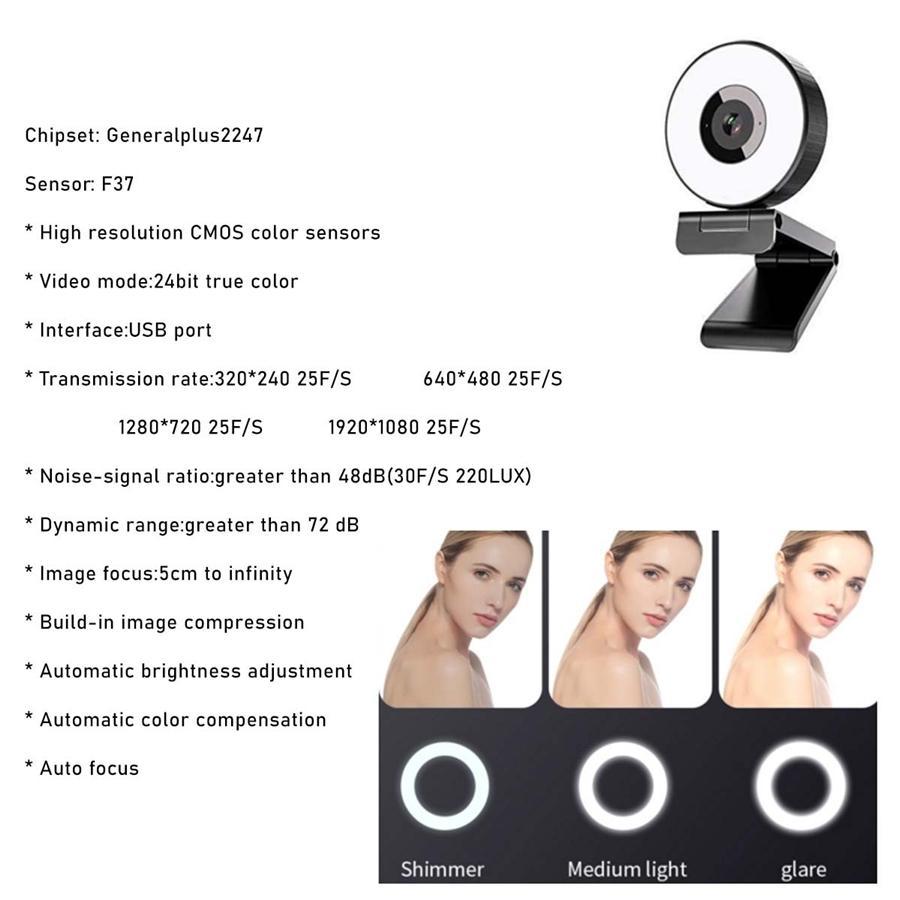 Linkit Security - Webcam CMOS Full HD avec DEL Réglables, Vision Nocturne et Mise au Point Automatique, Noir - Simple Boutique